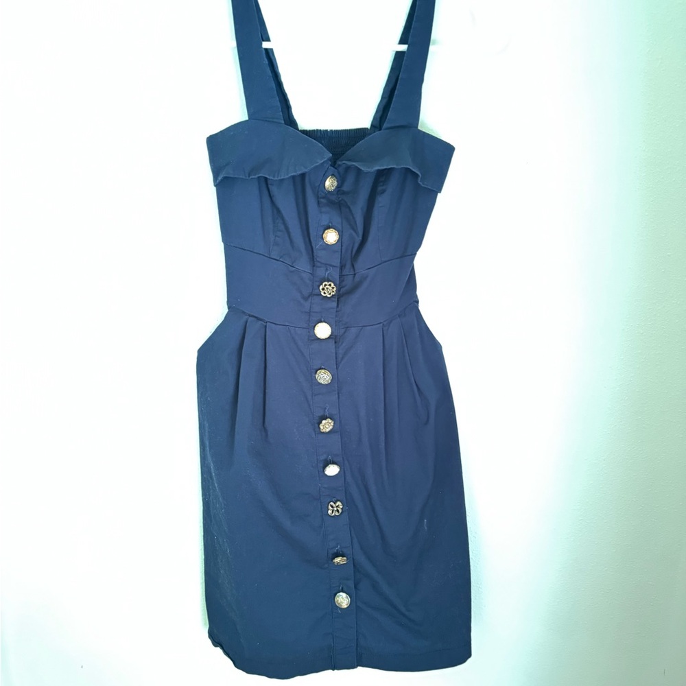 Sailor style retro nautical Navy Blue Button-Down Dress Fisherman core Y2K